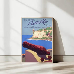 Puerto Rico Travel Poster Vintage Wall Art Discover Puerto Rico Print Old San Juan Coastal Print Retro Beach Poster Decor Digital Download