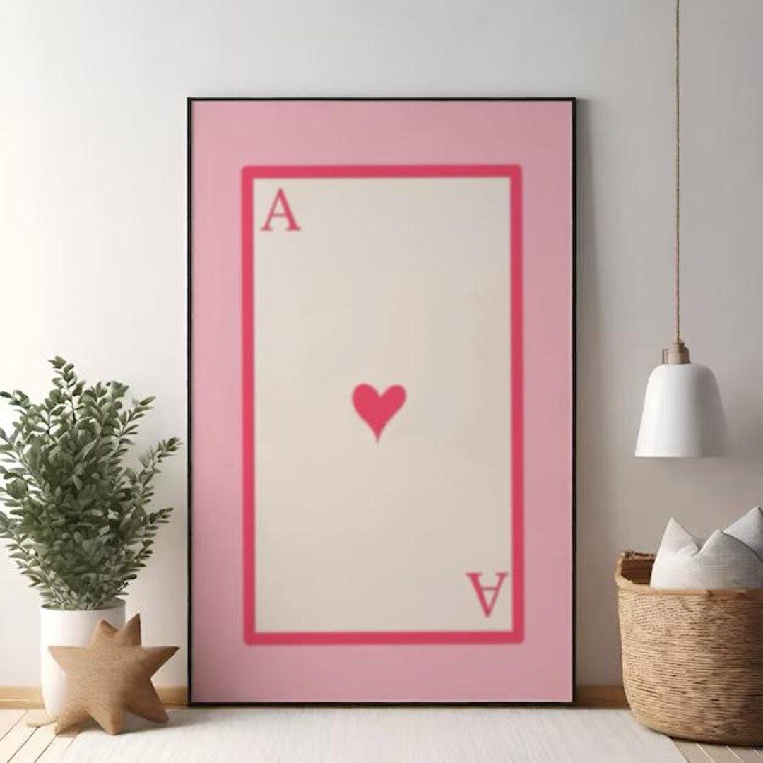 Digital Pink Ace of Hearts Playing Card Art Print | Cute, Retro, Pink ...