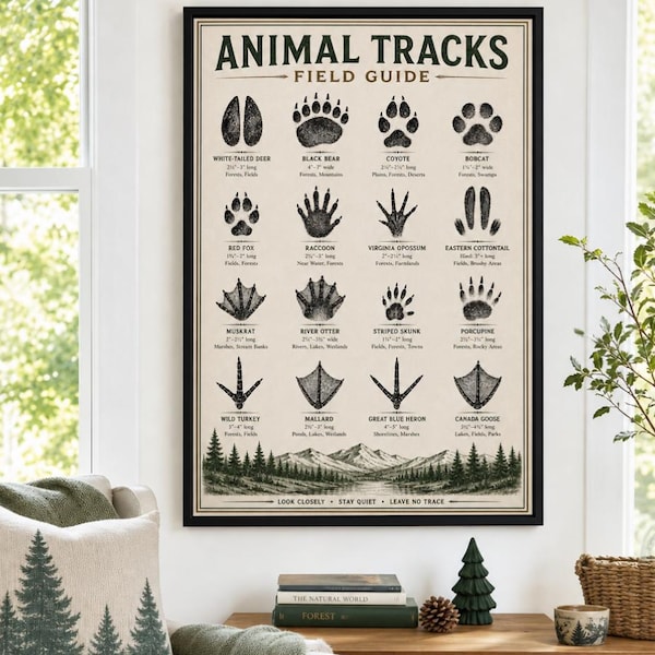 Animal Tracks Field Guide Printable | Wildlife Identification Chart | Vintage Natural History Print | Outdoor Wall Art | Digital Download
