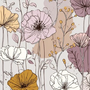 Illustrated Flowers iPhone wallpaper, Flowers iPhone wallpaper, Pastel Wallpaper for iPhone, Digital Download, aesthetic wallpaper