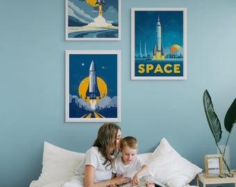 Set di tre stampe artistiche dello Space Shuttle: poster di razzi e spazio (download digitale)