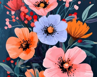 Floral iPhone Wallpaper: Colorful Flowers Lockscreen (Digital Download)