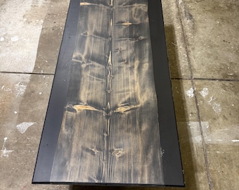 Live Edge Pine Coffee Table with Black Epoxy – Rustic Handmade Furniture