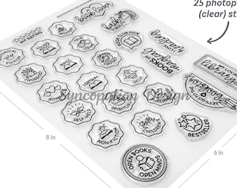 Clear Stamp Set | Resting Book Face (6x8): 25 photopolymer stamps for scrapbooking, Project Life, planners, travel journals, bullet journals