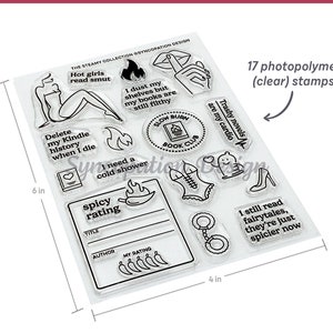 Clear Stamp Set | The Steamy Collection (4x6) : 17 stamps for scrapbooks, journals, planners • reading romance tropes dirty trashy smut sexy