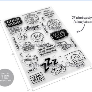 Clear Stamp Set | Always Tired Club (4x6) : 27 stamps for scrapbooking, Project Life, planners, journals, card making • sleep nap cozy rest