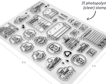 Clear Stamp Set | Let's Get Lit (6x8): 31 photopolymer stamps for scrapbooking, planners, travel journals, bullet journals, Project Life