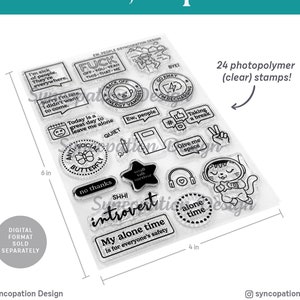 Clear Stamp Set | Ew, People (4x6): 24 photopolymer stamps for scrapbooking, planners, journals (introvert, empath)