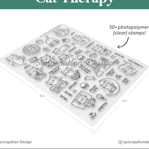 Clear stempelset | Cat Therapy (6 x 8): 50 fotopolymeerstempels voor scrapbooking, planners, reis- en geestelijke gezondheidsdagboeken, Project Life