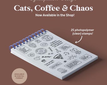 Clear Stamp Set | Cats, Coffee & Chaos (4x6): 25 photopolymer stamps for scrapbooking, planners, journals (mood, caffeine, sarcasm)