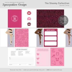 ポケット カード | The Steamy Collection : デジタル スクラップブッキング • プロジェクト ライフ • カード作成 (ロマンス、スマット、読書、映画、愛の比喩、スパイシーな本)
