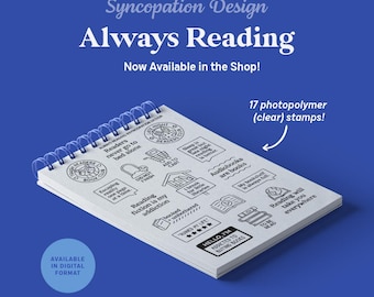Clear Stamp Set | Always Reading (4x6): 17 photopolymer stamps for reading journals, planners, librarians, book lovers, scrapbooking