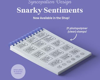 Clear Stamp Set | Snarky Sentiments (4x6): 21 photopolymer stamps for scrapbooking, planners, journals (moody, emoji, phrases)