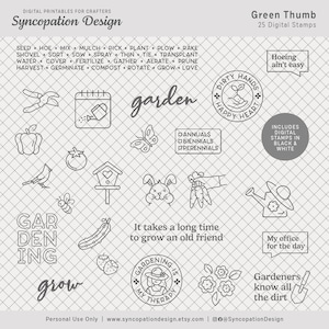 Sellos digitales / Green Thumb: Scrapbooking digital • Creación de tarjetas • Diario (jardín flores plantas verduras patio tierra jardinería paisaje)