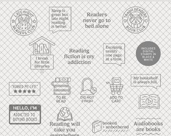 Digital Stamps | Always Reading : PNGs + brushes for reading journals, planners, librarians, book lovers, scrapbooking