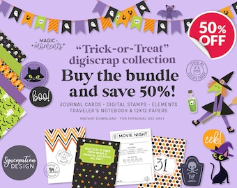 BUNDLE | Trick-or-Treat : Digital Scrapbooking • Card Making • Journal (Halloween October vampire ghost cat witch spooky cute)  285 items