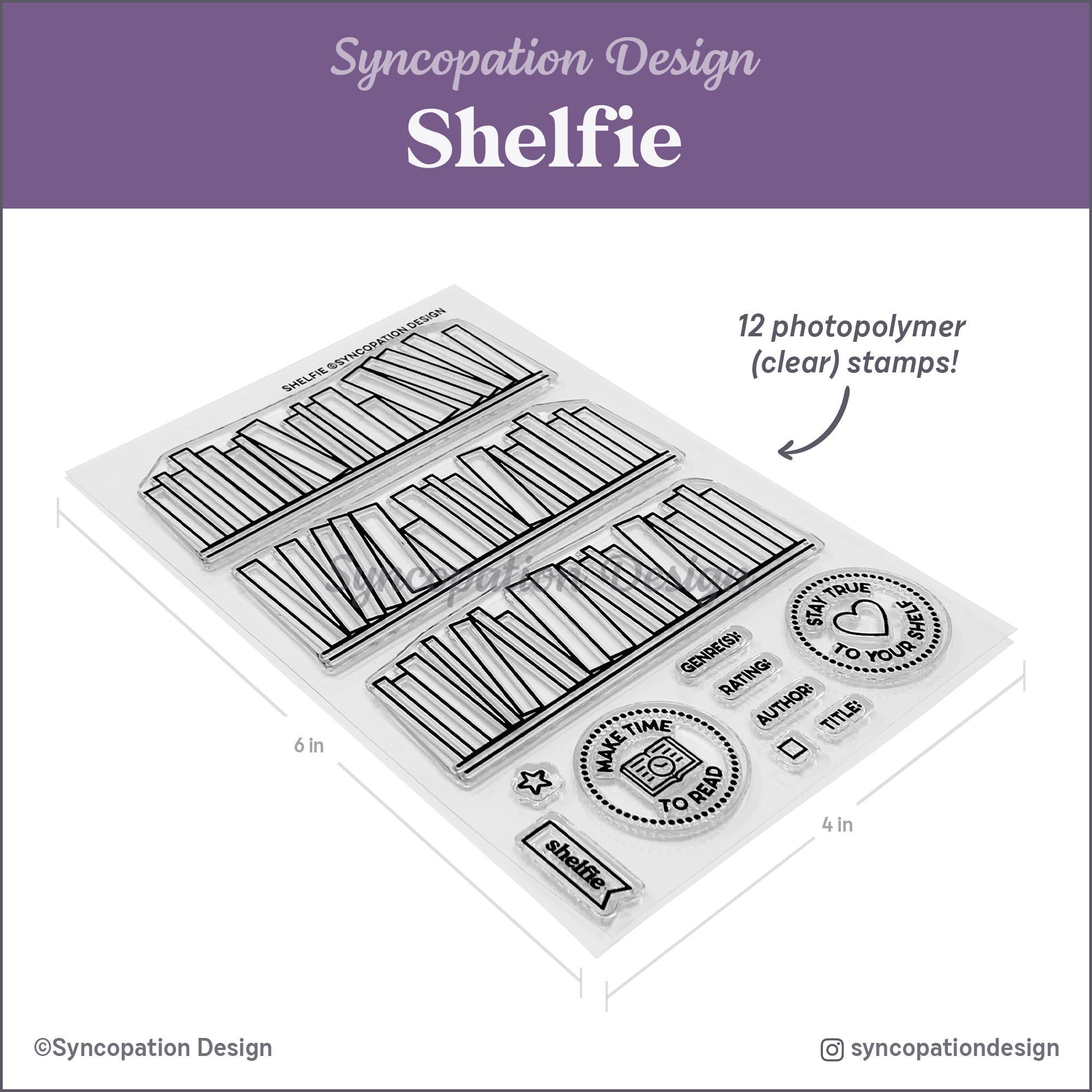 Clear Stamp Set Shelfie 4x6 : 12 Stamps for Scrapbooks, Journals, Planners  Reading Book Bookshelf Literature Library Bookworm Bookmark 