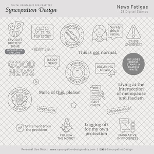 Digitale Stempel | News Fatigue : Digitales Scrapbooking • 23 Stempel für Scrapbooks, Journals, Planer • Geschichte Ausbrenner Medien