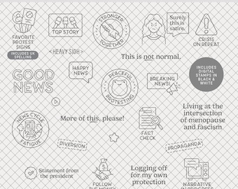 Digital Stamps | News Fatigue : Digital Scrapbooking • 23 stamps for scrapbooks, journals, planners • history burnout protest media