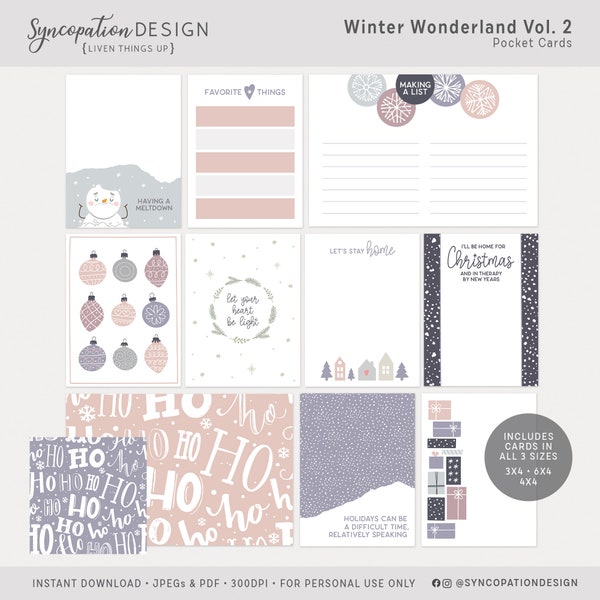 Taschenkarten | Winter Wonderland Vol 2: Digitales Scrapbooking • Project Life • Journal (schöner Urlaub Schnee gemütlich Winter Dezember Weihnachten)