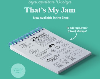 Clear Stamp Set | That's My Jam (4x6) : 18 stamps for scrapbooks, journals, planners • music, concerts, band, singer, records