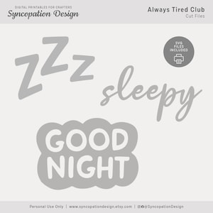 File di taglio SVG / Always Tired Club: scrapbooking digitale • creazione di biglietti • diario (pisolino riposo insonnia letto cuscino cane assonnato zzz gufo notturno)