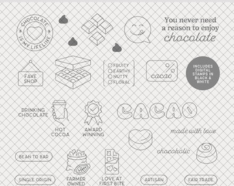 Digital Stamps | Sweet Impressions : PNGs + brushes for scrapbooking, planners, journals (chocolate cacao cocoa sweet)