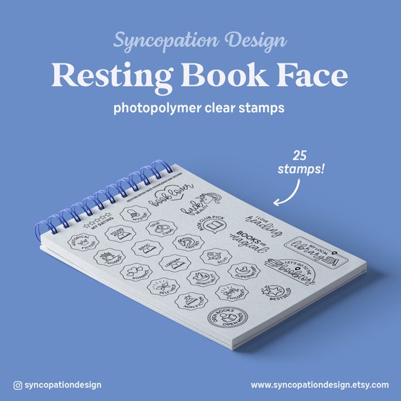Clear Stamp Set Resting Book Face 6x8: 25 Photopolymer Stamps for