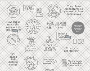 Digital Stamps | National Disgrace : Digital Scrapbooking • 21 stamps for scrapbooks, journals, planners • news trump history president USA