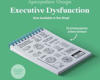 Clear Stamp Set | Executive Dysfunction (4x6) : 23 stamps for scrapbooks, mood journals, planners • ADHD neurodiversity focus distracted