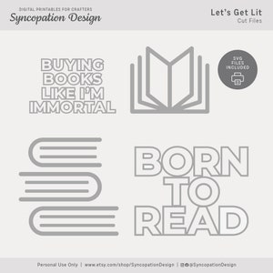 SVG Cut Files | Let&#39;s Get Lit : Digital Scrapbooking • Journal • Card Making (reading books library read bookworm)