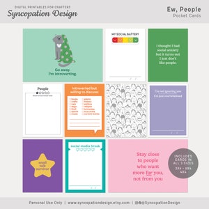 Cartes de visite | Ew, People : Digital Scrapbooking • Project Life • Pocket Scrapbook (introverti, empathique, recharger ses batteries, faire une pause, réseaux sociaux)