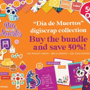 Paquete / Día de Muertos: Scrapbooking digital (Project Life • Scrapbooking de bolsillo • Día de los Muertos homenaje milagro tributo calavera de México)