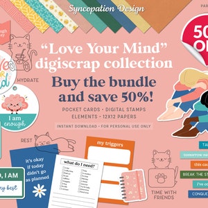 Bundel | Love Your Mind: digitale scrapbooking (geestelijke gezondheid, depressie, angst, PTSS-therapie, genezing, stigma, antidepressivum)