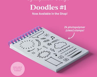 Clear Stamp Set | Doodles #1 (4x6): 24 photopolymer stamps for scrapbooking, planners, journals (hand drawn, shapes, symbols)