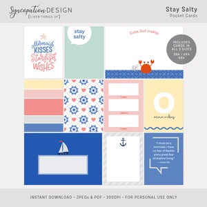 Pocket Cards | Stay Salty : Digital Scrapbooking (Project Life • Pocket Scrapbooking • Ocean Mermaid Starfish Beach Water Vacation Crab)