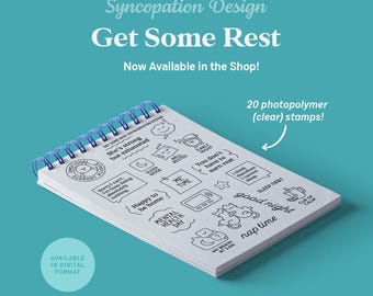 Clear Stamp Set | Get Some Rest (4x6) : 20 stamps for scrapbooking, Project Life, planners, journals, card making • sleep nap cozy rest