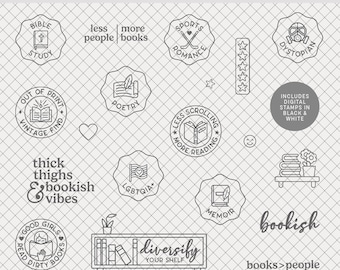 Digital Stamps | Bookish Vibes : Digital Scrapbooking • photo overlays for Project Life, planners, card making • reading books read genres