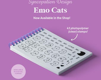 Clear Stamp Set | Emo Cats (4x6): 43 photopolymer stamps for scrapbooking, planners, journals, cardmaking • (mood, emoji, feelings)
