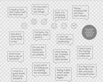 Digital Stamps | Snarky Sentiments : PNGs + brushes for scrapbooking, planners, journals (moody, emoji, phrases)