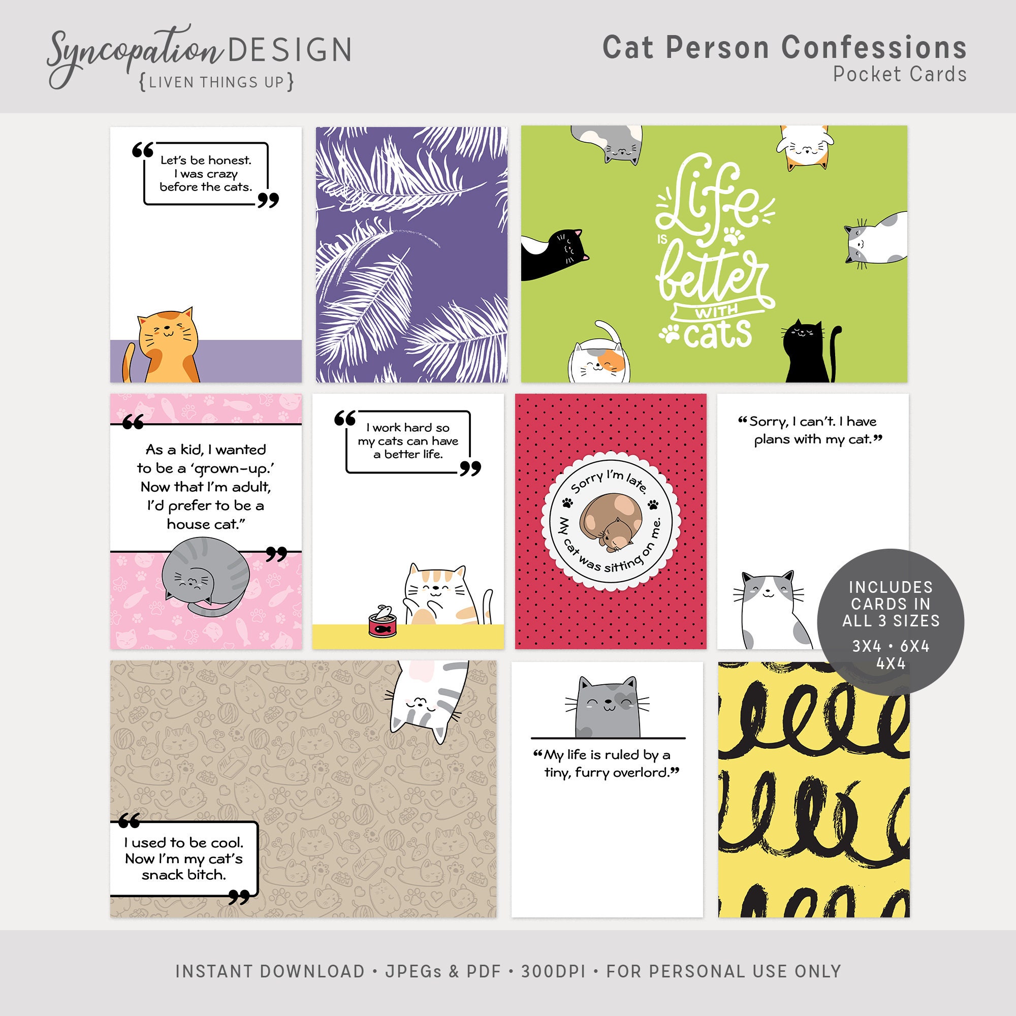 Pocket Cards Cat Person Confessions : Digital Scrapbooking - Etsy