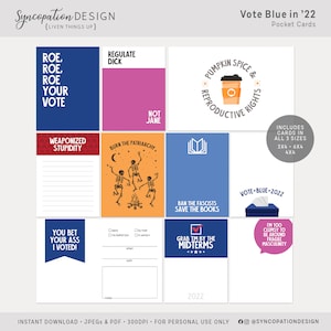 Cartões de bolso | Vote Blue em '22: Scrapbooking digital • Cartões de diário • Projeto Vida • Cartões de bolso (democracia votação de meio de mandato América EUA)