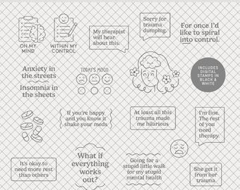 Digital Stamps | Hope & Healing : PNGs + brushes for scrapbooking, planners, journals (mental health mood therapy)