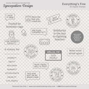 デジタルスタンプ | Everything's Fine : デジタルスクラップブッキング • 日記、プランナー用のスタンプ 25 個 • 政治ニュース抗議多様性卵フェミニスト