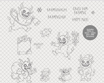 Digital Stamps + Brushes | Gruss vom Krampus : Digital Scrapbooking (card making, photo overlay, planner • Christmas holiday naughty)