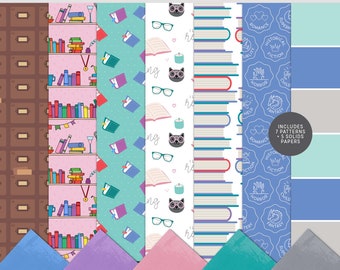 12x12 Digital Papers "Resting Book Face" Project Life / Pocket Scrapbook / Card Making • Reading Bookworm Bookmark Read Cats Library Books