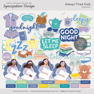 Elementen | Always Tired Club: digitaal scrapbooken • Kaarten maken • Dagboek (dutje moe rust slapeloosheid bed kussen slaap hond zzz nachtbraker)