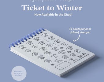 Clear Stamp Set | Ticket to Winter (4x6) : 33 stamps for scrapbooks, journals, planners, December Daily, Christmas