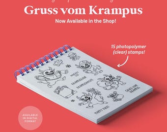 Clear Stamp Set | Gruss vom Krampus (4x6) : 15 stamps for scrapbooks, card making • Christmas naughty list Krampusnacht St. Nicholas Germany
