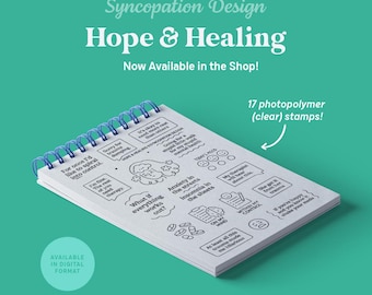 Clear Stamp Set | Hope & Healing (4x6) : 17 stamps for mental health journals, planners, scrapbooks